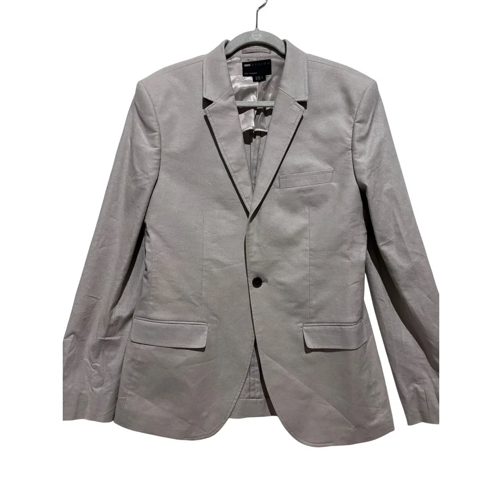 ASOS DESIGN Mens Linen Cotton Blend Slim Blazer jacket Beige 38 Long minimalist